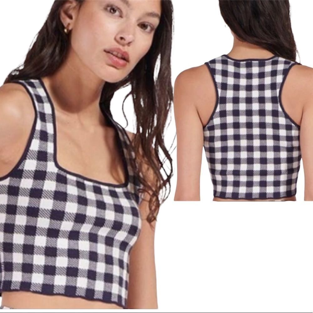 STAUD Gingham Trail Crop Top Large NWT Retail $165